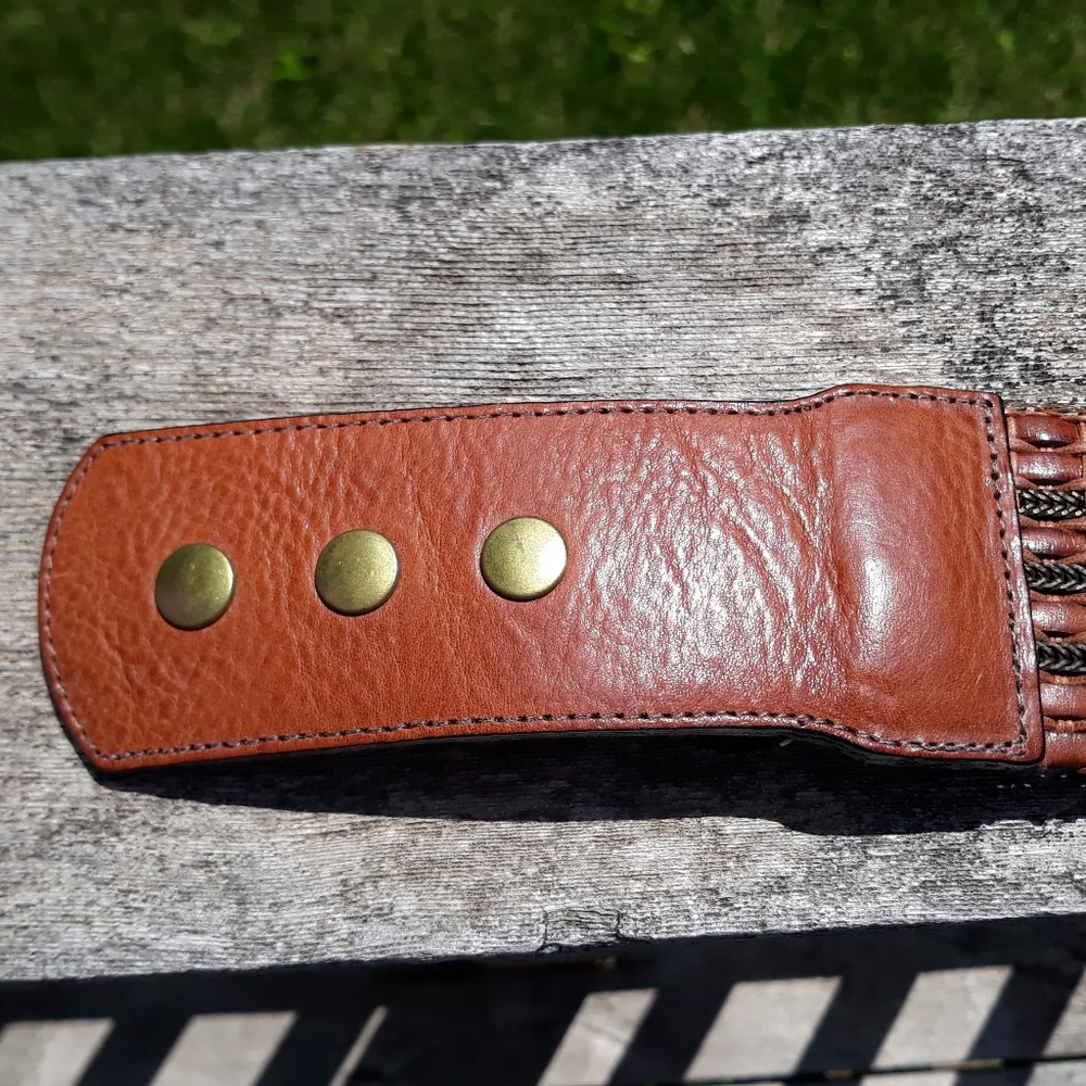 Streets Ahead Woven Leather & Brass Wide Belt S